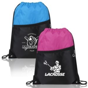 Two Tone Drawstring Backpack With Front Zipper Pocket