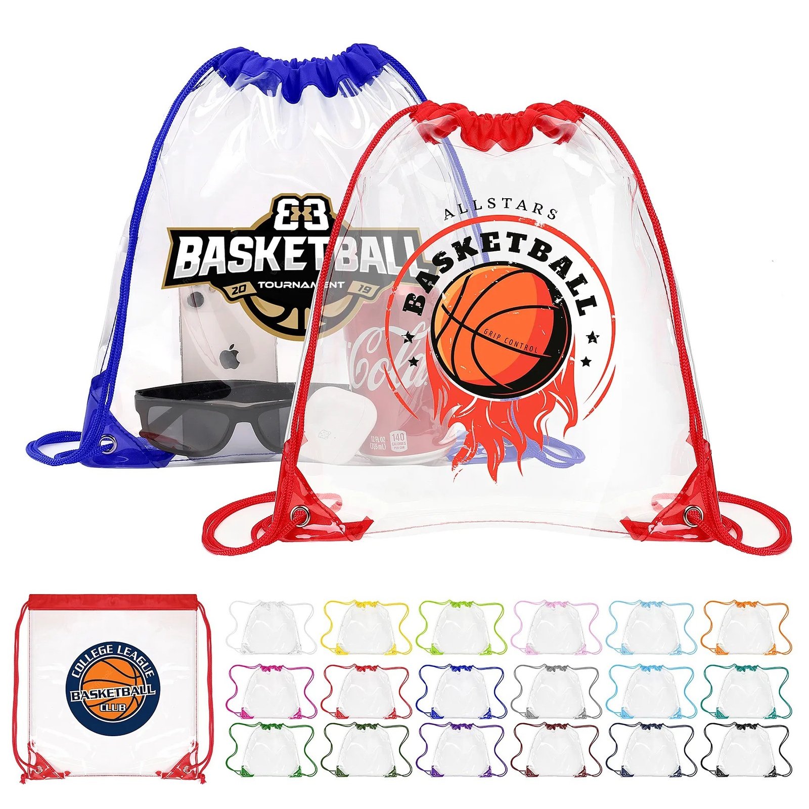 Large Transparent Drawstring Backpack 14" X 17"