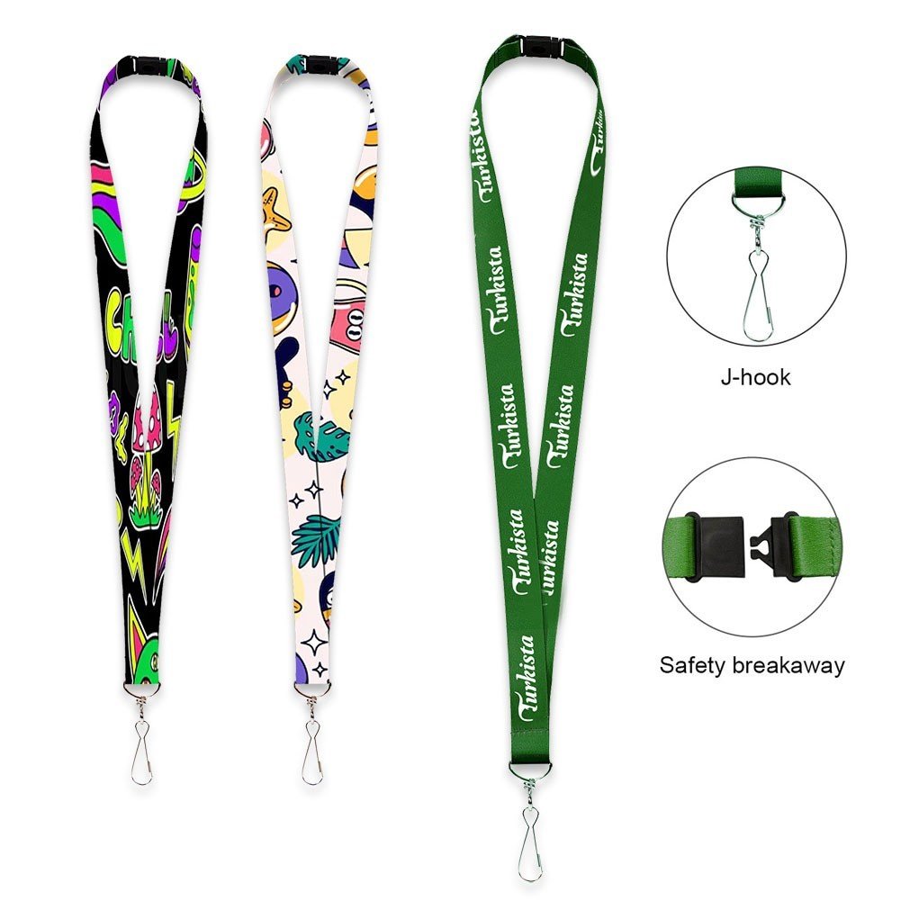 3/4" Full Color Polyester Lanyard With J Hook and Breakaway