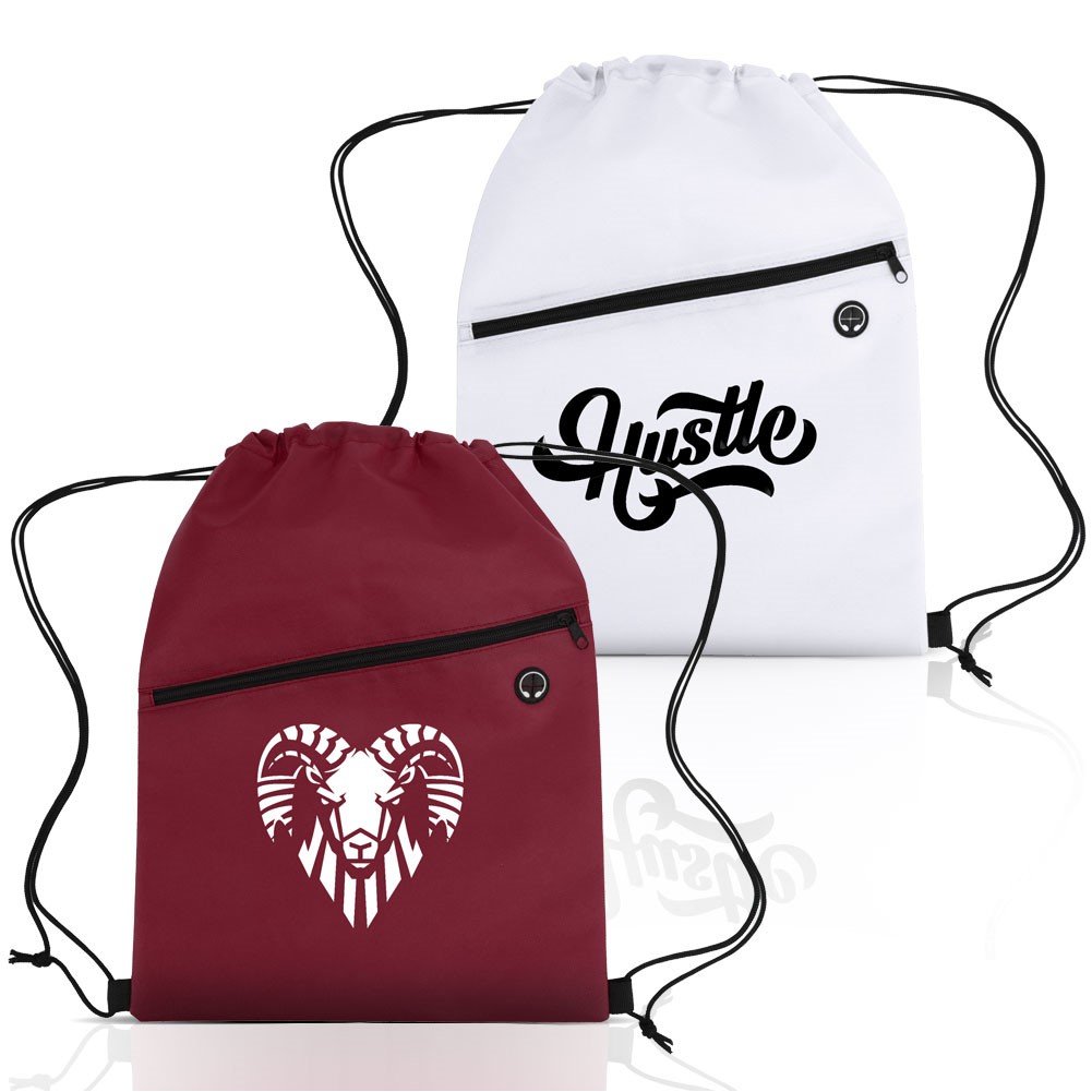 Non Woven Front Zipper Drawstring Bag